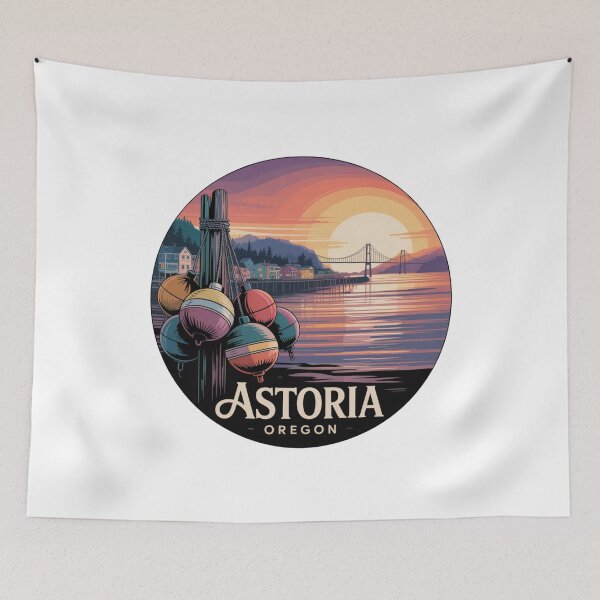 Item preview, Astoria Oregon: Fishing Buoys Sunset Coastal Badge designed and sold by CircinusStore.