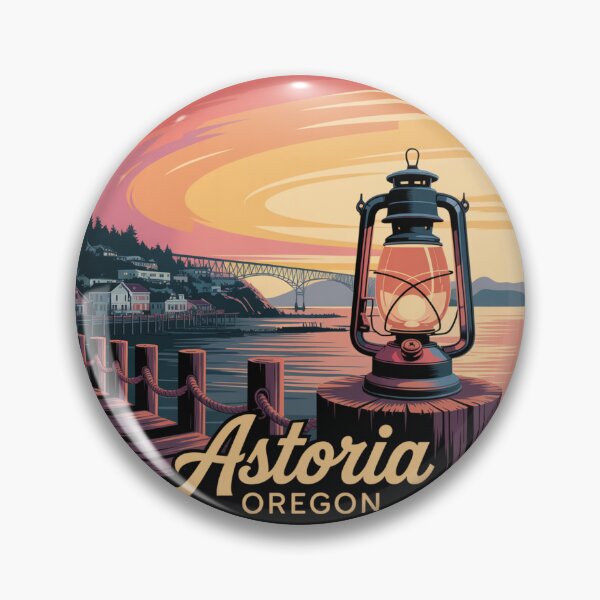 Item preview, Astoria Oregon: Lantern Dock Sunset Badge designed and sold by CircinusStore.