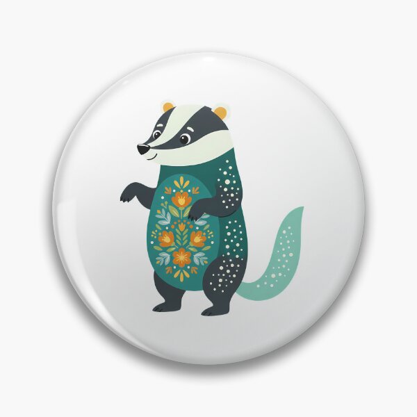Item preview, Tall Elegant Folk Art Badger with Decorative Floral Coat – Scandinavian Folk Art Fusion by heidiannemorris © designed and sold by FOLK ART FUSION by heidiannemorris.