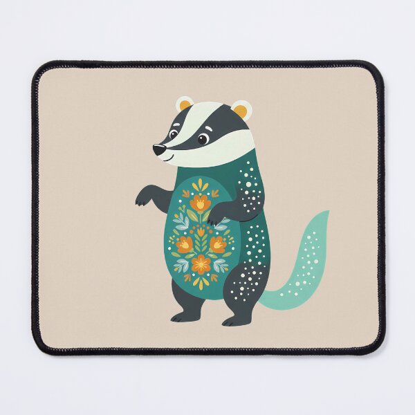 Item preview, Tall Elegant Folk Art Badger with Decorative Floral Coat – Scandinavian Folk Art Fusion by heidiannemorris © designed and sold by FOLK ART FUSION by heidiannemorris.