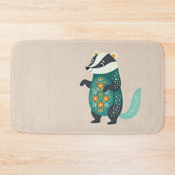 Item preview, Tall Elegant Folk Art Badger with Decorative Floral Coat – Scandinavian Folk Art Fusion by heidiannemorris © designed and sold by FOLK ART FUSION by heidiannemorris.
