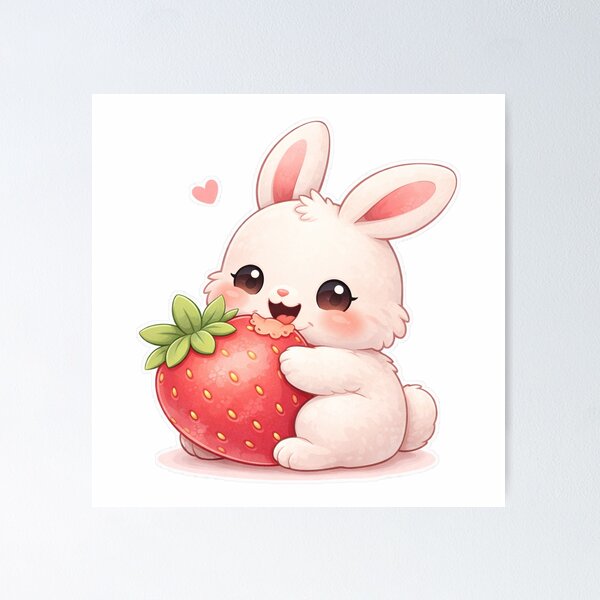 Bunny With Strawberry Posters for Sale | Redbubble