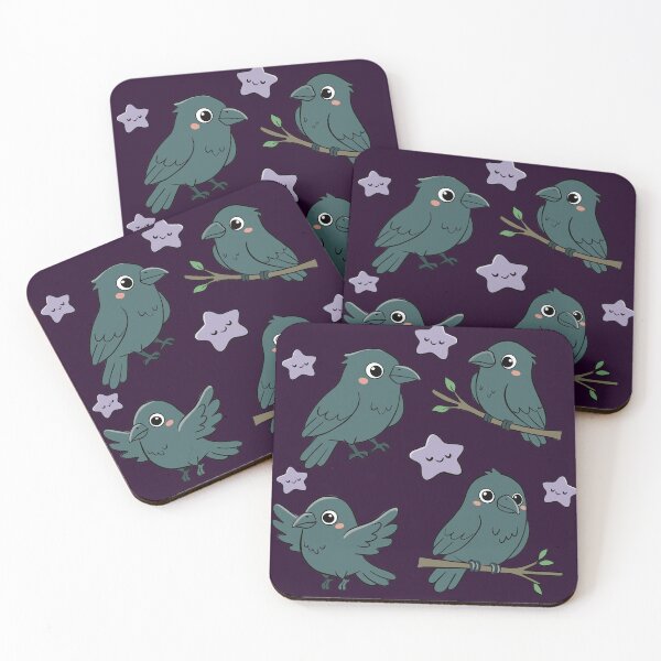 Item preview, Cute Kawaii Crows and Smiling Purple Stars designed and sold by MJ ART.