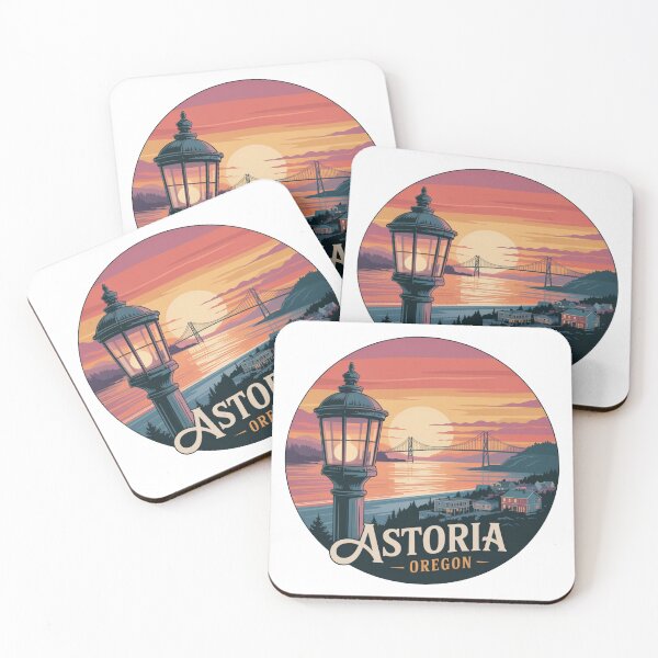 Item preview, Astoria Oregon: Vintage Streetlamp Sunset Badge designed and sold by CircinusStore.