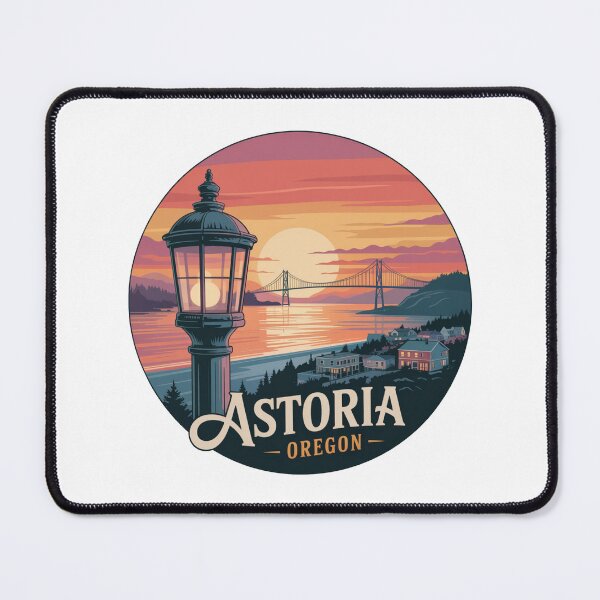Item preview, Astoria Oregon: Vintage Streetlamp Sunset Badge designed and sold by CircinusStore.