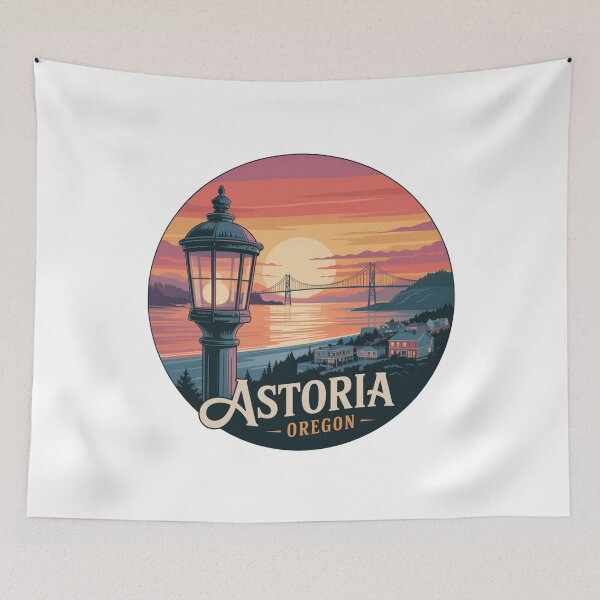 Item preview, Astoria Oregon: Vintage Streetlamp Sunset Badge designed and sold by CircinusStore.