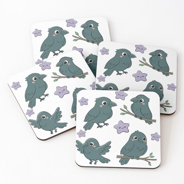 Item preview, Cute Kawaii Crows and Smiling Purple Stars - on white designed and sold by MJ ART.