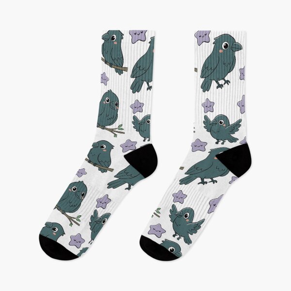Item preview, Cute Kawaii Crows and Smiling Purple Stars - on white designed and sold by MJ ART.