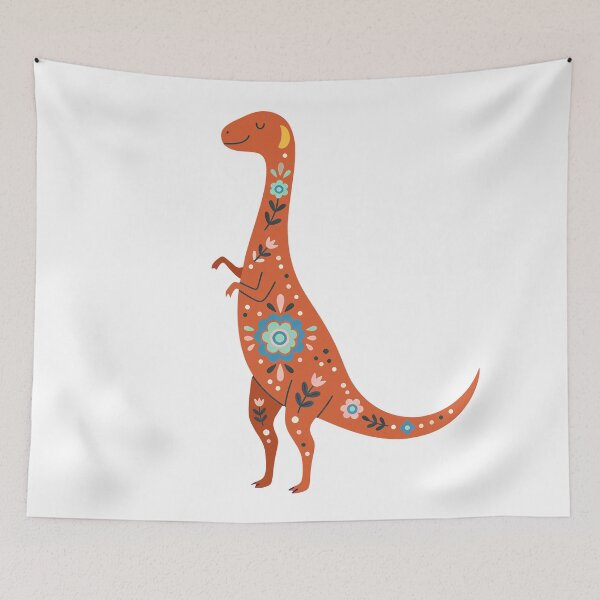 Item preview, Bright Cheerful Folk Art Tyrannosaurus Dinosaur Trex with Decorative Floral Patterns – Scandinavian Folk Art Fusion by heidiannemorris © designed and sold by FOLK ART FUSION by heidiannemorris.