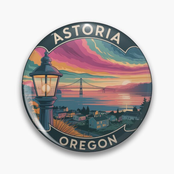 Item preview, Astoria Oregon: Vintage Streetlamp Coastal Sunset Badge designed and sold by CircinusStore.