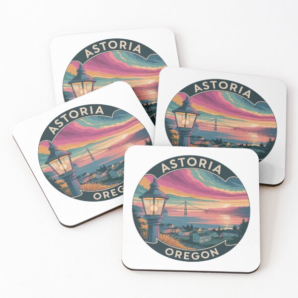 Item preview, Astoria Oregon: Vintage Streetlamp Coastal Sunset Badge designed and sold by CircinusStore.