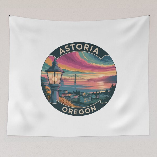 Item preview, Astoria Oregon: Vintage Streetlamp Coastal Sunset Badge designed and sold by CircinusStore.