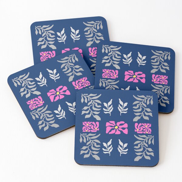 Item preview, Pink Floral Pattern on Navy Blue with Grey Leaves – Matisse Style Botanical Vintage Design-Home Decor Stylish Nature Inspired Pattern designed and sold by CreativeCanvas8.