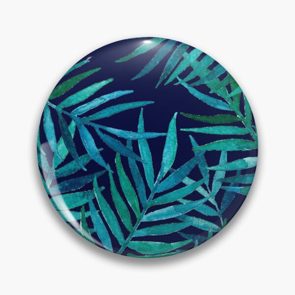 Item preview, Hojas de palmera en acuarela sobre fondo azul marino designed and sold by micklyn.