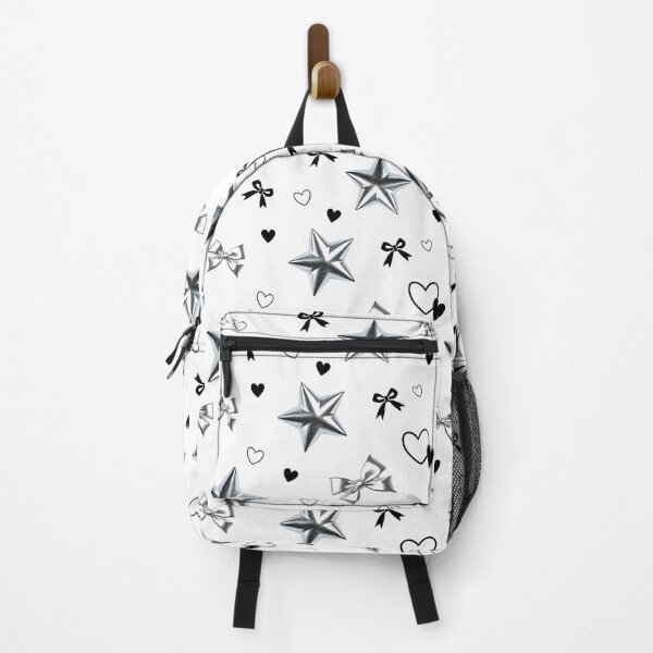 Item preview, Cyber Y2K Metallic Star Ribbon Monochrome Repeating Pattern designed and sold by LoviqueLab.