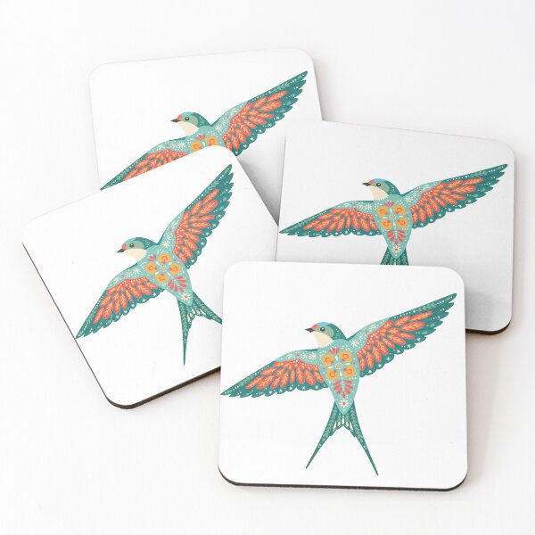 Item preview, Bright Uplifting Folk Art Violet‑Green Swallow in Flight with Decorative Floral Chest – Scandinavian Folk Art Fusion by heidiannemorris © designed and sold by FOLK ART FUSION by heidiannemorris.
