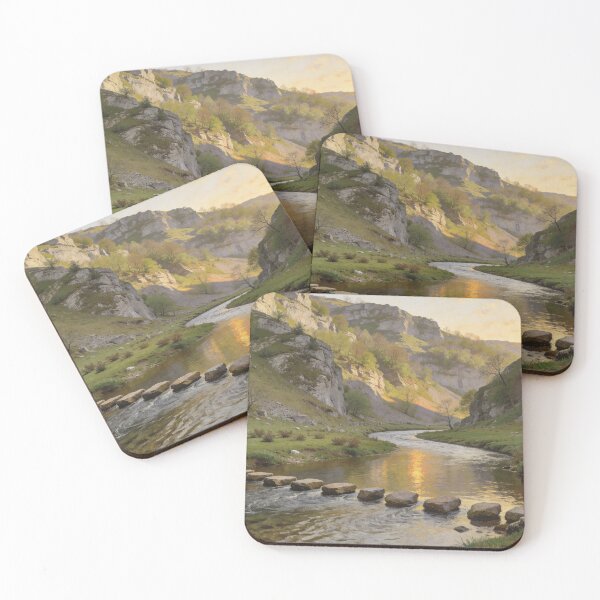 Item preview, Dovedale Stepping Stones Painting – Peak District River Landscape Art designed and sold by QuietCanvasArtworks.