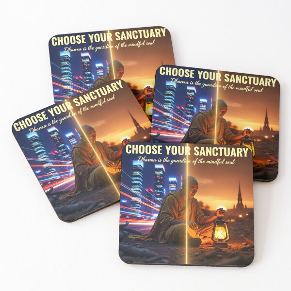 Item preview, Choose Your Sanctuary — Dhamma Is the Guideline of the Mindful Soul | Split‑Screen Monk Illustration designed and sold by Creative-RE.