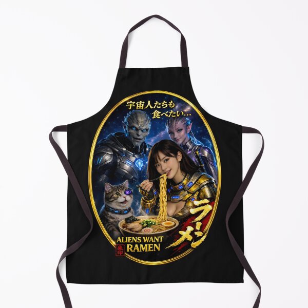 Item preview, Aliens Want Ramen – Cyber Samurai Cat Japanese Sci-Fi Art designed and sold by Dragon-Samurai.