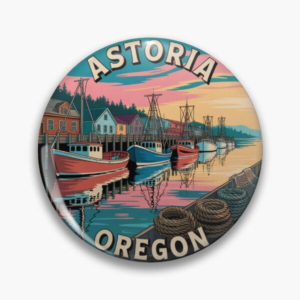 Item preview, Astoria Oregon: Fishing Harbor Sunset Badge designed and sold by CircinusStore.