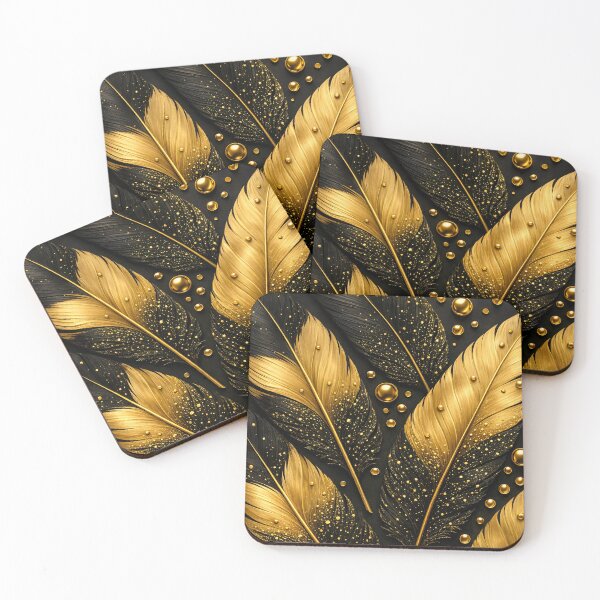 Item preview, Black and Gold Feather Luxury Abstract Print designed and sold by Kaleidoscope Print.