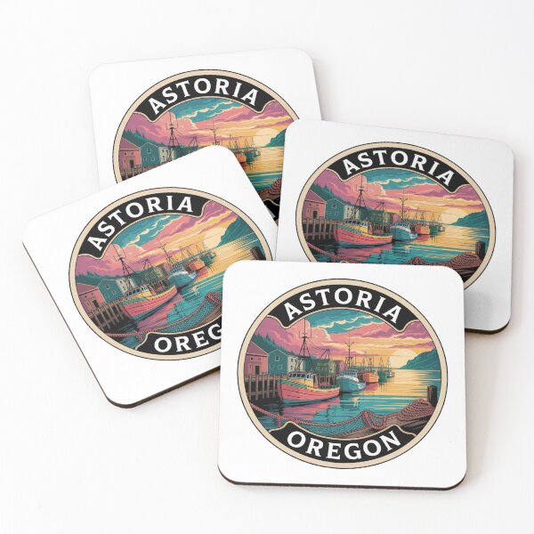 Item preview, Astoria Oregon: Fishing Boats Harbor Sunset Badge designed and sold by CircinusStore.