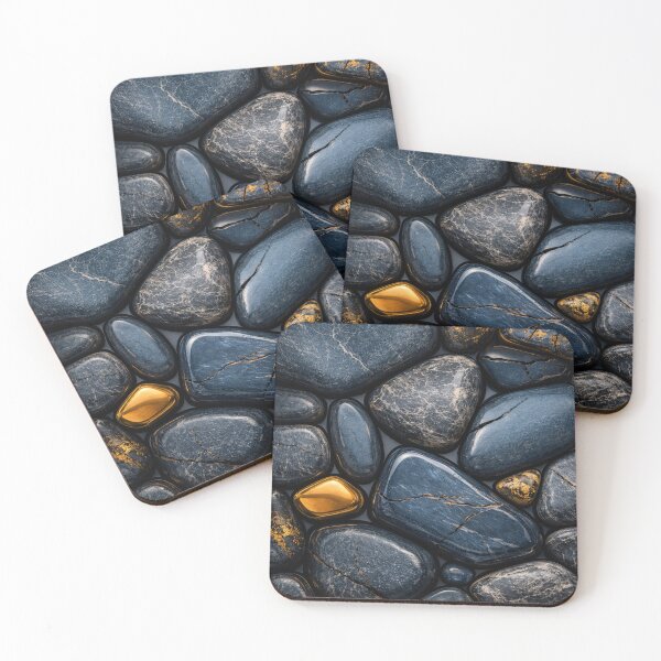Item preview, Black Stone and Gold Abstract Pebble Pattern designed and sold by Kaleidoscope Print.
