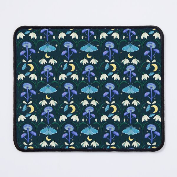 Item preview, Snowdrop Meadow Midnight Blue Magical Cottagecore Mushroom Moth designed and sold by thecolorbirdie.