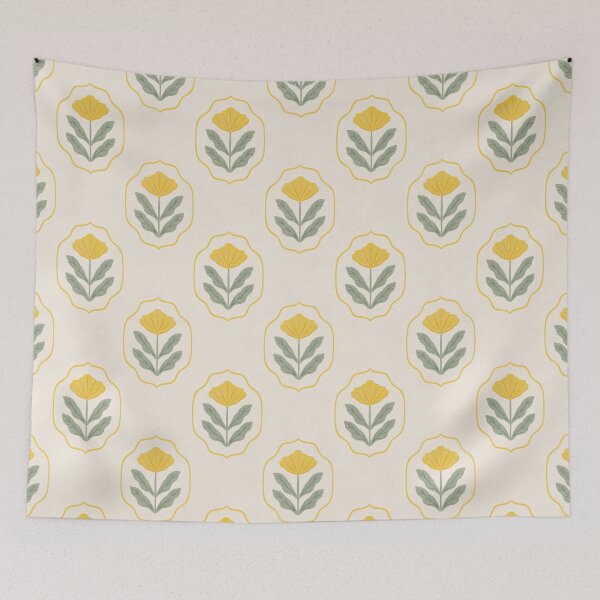Item preview, Vintage floral tile | Yellow and sage cottagecore design designed and sold by Illustrated by Nat.