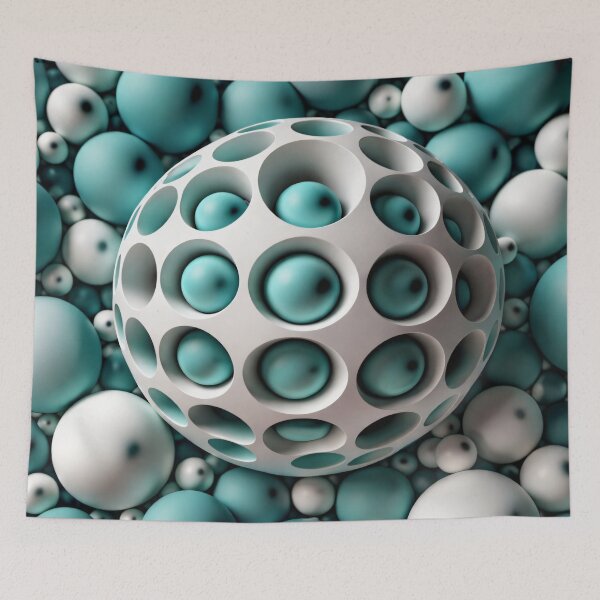 Item preview, Turquoise and White 3D Sphere Abstract Pattern designed and sold by Kaleidoscope Print.