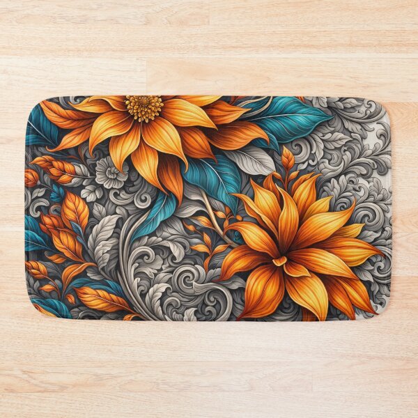 Item preview, Orange Floral Damask Abstract Pattern designed and sold by Kaleidoscope Print.
