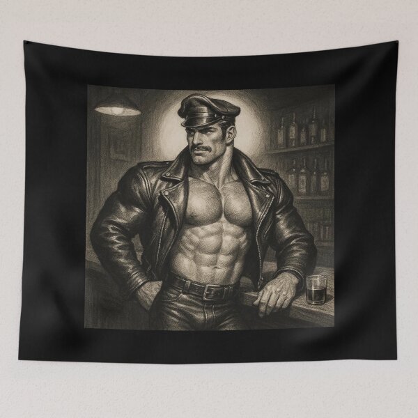 Item preview, Vintage Gay Leather Bar Daddy Defiant Currency Tom of Finland Tribute Gay Pride Graphic Design designed and sold by ItsAKinkThing.