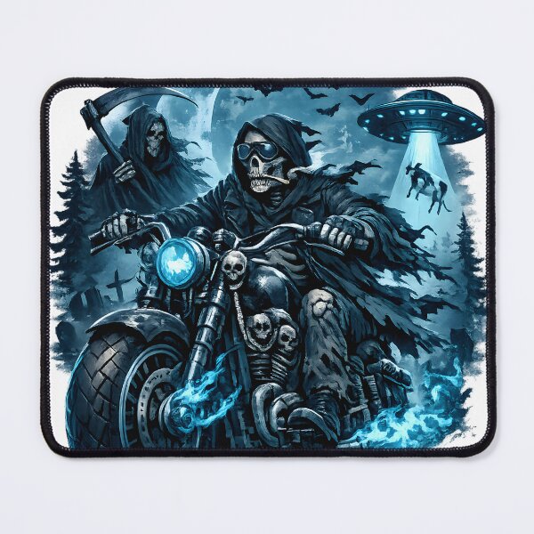 Item preview, Grim Reaper Biker – Death Rider UFO Horror Gothic Motorcycle Design designed and sold by jahiggin.
