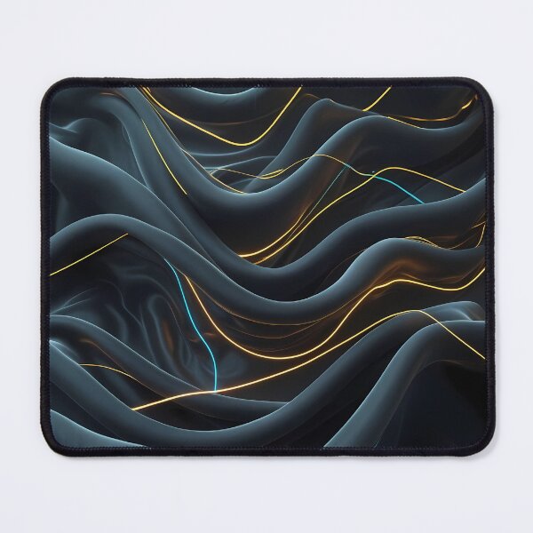 Item preview, Flowing charcoal fabric intertwined with glowing gold and cyan neon light trails. designed and sold by Dreamy Armine Art.