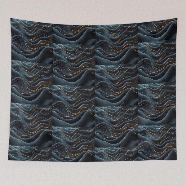 Item preview, Flowing charcoal fabric intertwined with glowing gold and cyan neon light trails. designed and sold by Dreamy Armine Art.