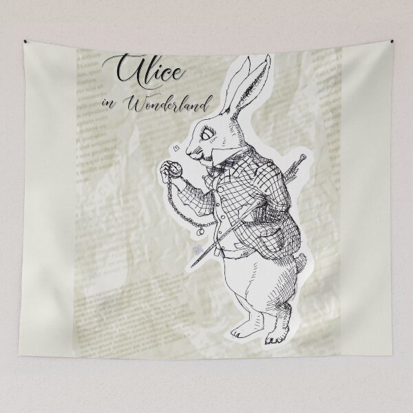 Item preview, Alice in Wonderland - The White Rabbit Looking At The Watch (ink drawing by ACCI) designed and sold by VanyssaGraphics.