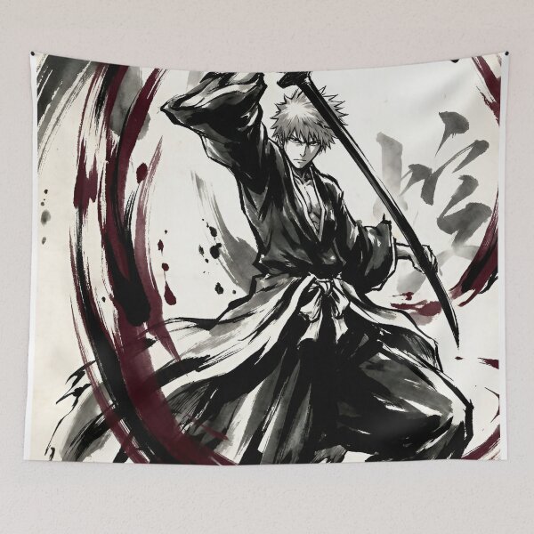 Item preview, Ichigo Kurosaki Ink Warrior – Sumi-e Anime Samurai Art Print designed and sold by Dyan4.