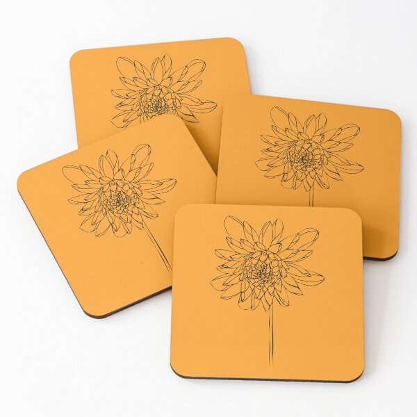 Item preview, Dahlia Flower, Line Drawing Symmetric Minimalist Aesthetic Natural Design Mustard Yellow designed and sold by SWSandraWechner.