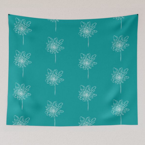 Item preview, Flor de dalia, dibujo lineal simétrico, estética minimalista, diseño natural, turquesa, cian designed and sold by SWSandraWechner.