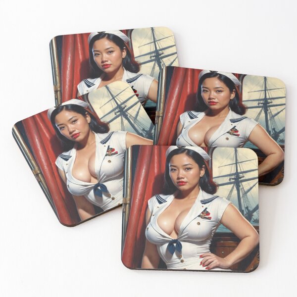 Item preview, Vintage Asian Pacific Islander Sailor Pin-Up Girl – 1940s Retro Nautical Art designed and sold by MissSaylor.