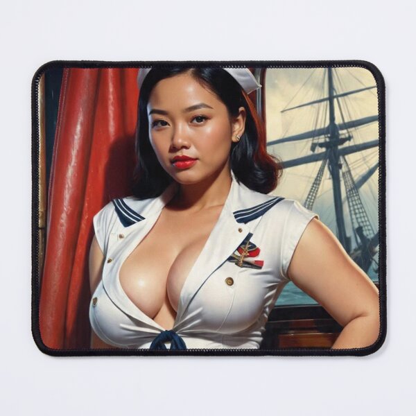 Item preview, Vintage Asian Pacific Islander Sailor Pin-Up Girl – 1940s Retro Nautical Art designed and sold by MissSaylor.