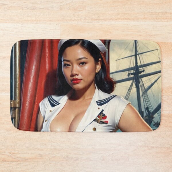Item preview, Vintage Asian Pacific Islander Sailor Pin-Up Girl – 1940s Retro Nautical Art designed and sold by MissSaylor.