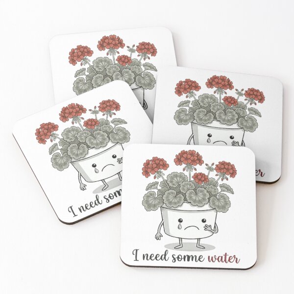 Item preview, I Need Water - Funny Crying Kawaii Pot with Red Flowers designed and sold by PoomDesign.