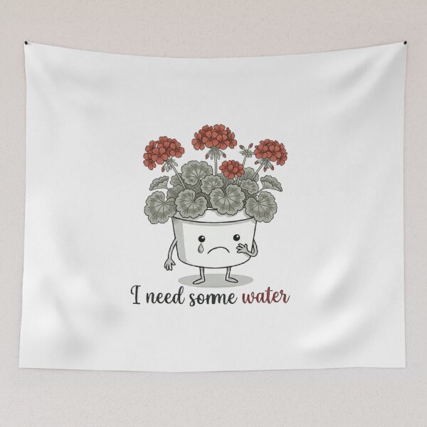 Item preview, I Need Water - Funny Crying Kawaii Pot with Red Flowers designed and sold by PoomDesign.