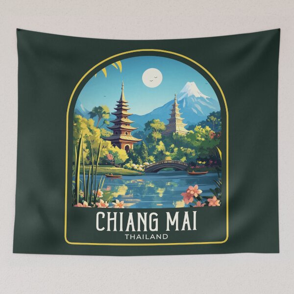 Item preview, Chiang Mai Vintage Travel Illustration designed and sold by HomeLivingCo.