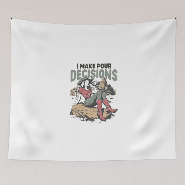Item preview, I Make Pour Decisions — Retro Cowgirl Wine & Western Desert Illustration designed and sold by Colorful-Garden.