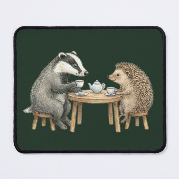 Item preview, Cosy Badger and Hedgehog Tea Party Animal Art designed and sold by Englandbear.