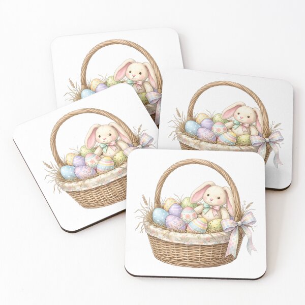 Item preview, > Cute Easter Bunny in Wicker Basket with Colorful Eggs - Aesthetic Spring Holiday Art designed and sold by AlanyaArtX.