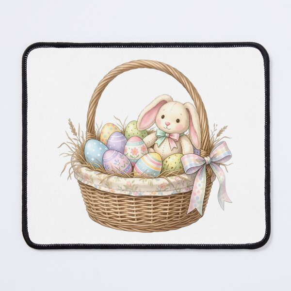 Item preview, > Cute Easter Bunny in Wicker Basket with Colorful Eggs - Aesthetic Spring Holiday Art designed and sold by AlanyaArtX.