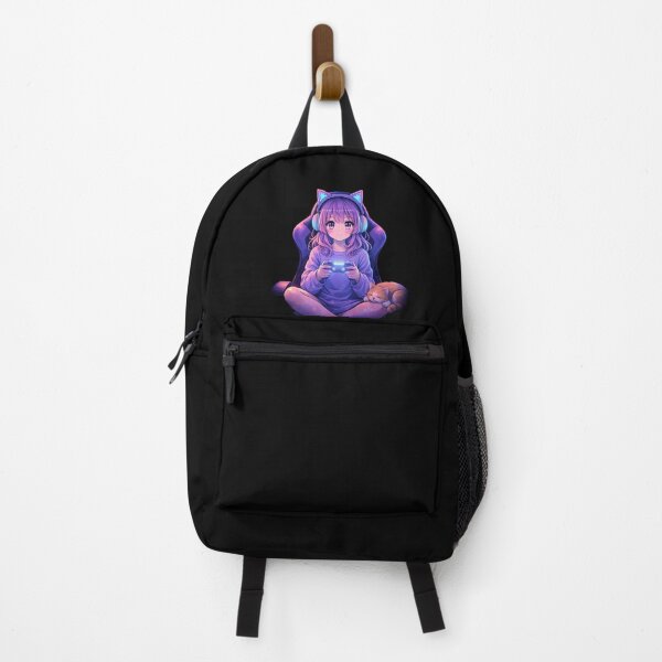 Item preview, Aesthetic Anime Gamer Girl - Purple Neon Setup & Cozy Cat Vibes designed and sold by Art-Selling.